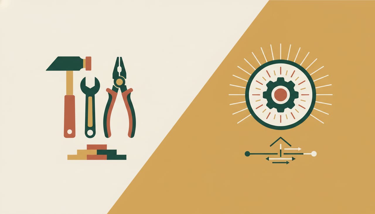 DIY SEO versus hiring a pro: hand tools beside a professional expertise badge