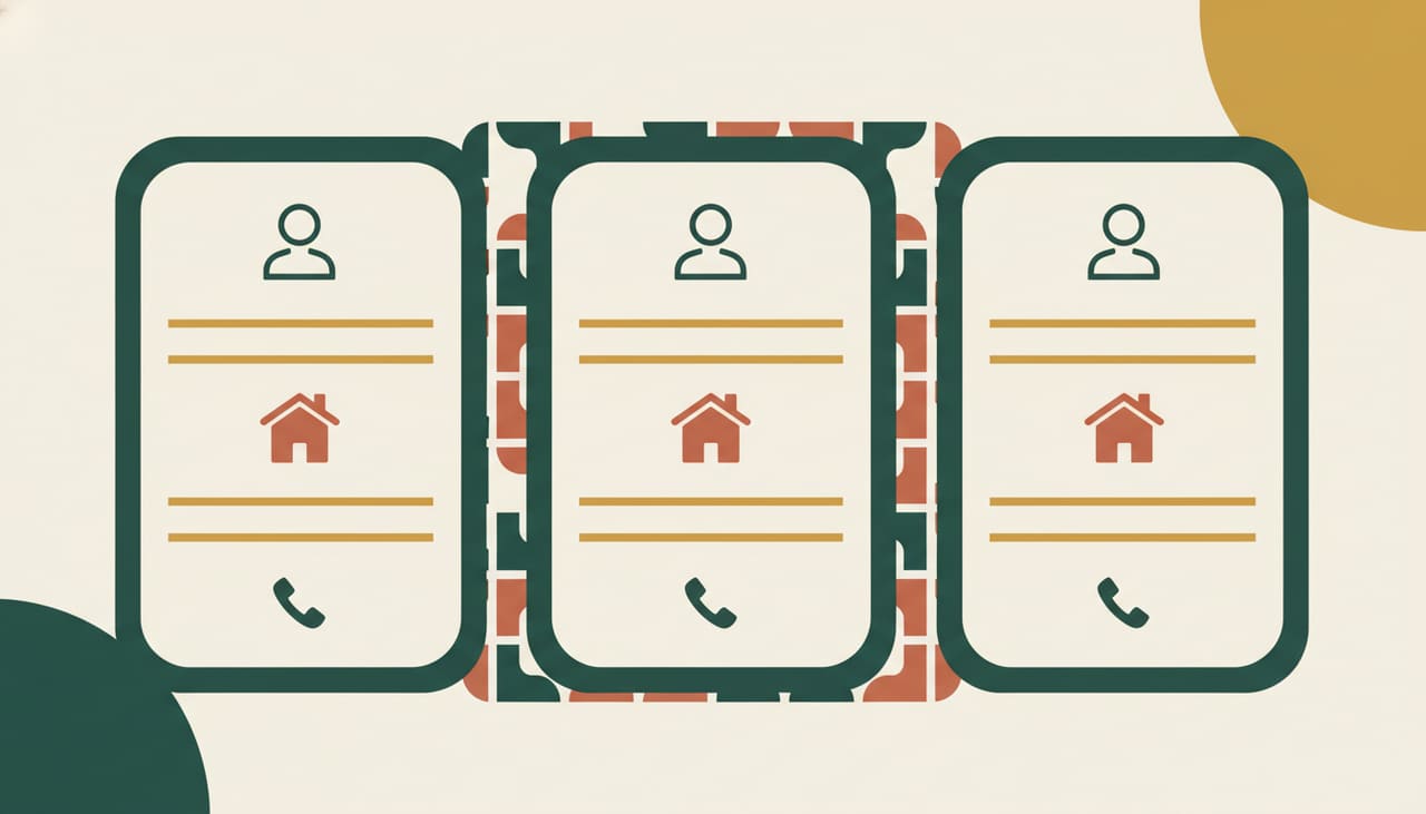 NAP consistency for local SEO: three matching cards showing name, address and phone
