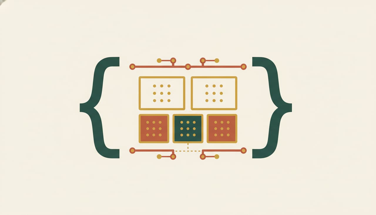 Schema markup basics: large code brackets wrapping structured content blocks