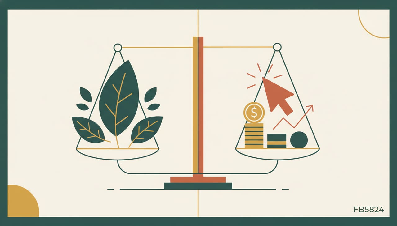 SEO versus PPC: a balance scale weighing organic growth against paid clicks