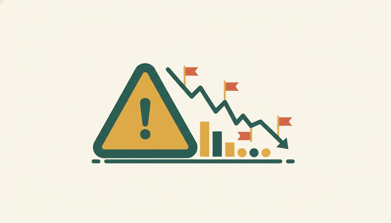 Signs of a bad SEO company: a warning triangle beside a declining chart