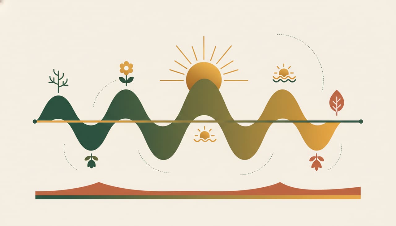 Phoenix Valley seasonal search trends: a cyclical wave chart with a desert sun