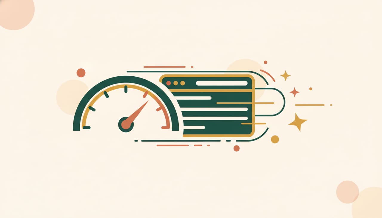 Website speed and SEO: a speedometer with a webpage moving fast like a rocket