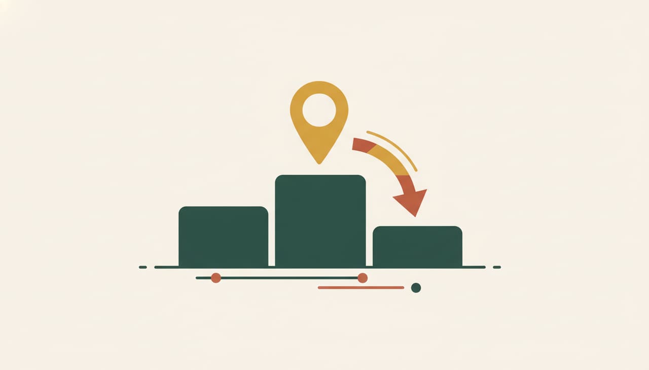 Dropping out of the map pack: a location pin slipping off a ranking podium
